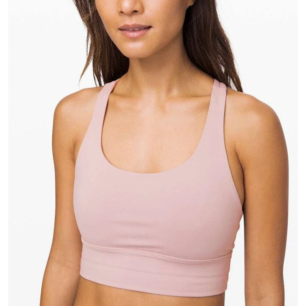 Lululemon Energy Bra Long Line Smoky Blush Pink Luxtreme Sport Bra Size 4